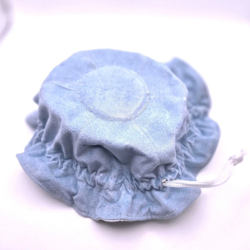 Blue White Fabric Jewelry Travel Pouch Gathered Drawstring Satin Lined Organizer